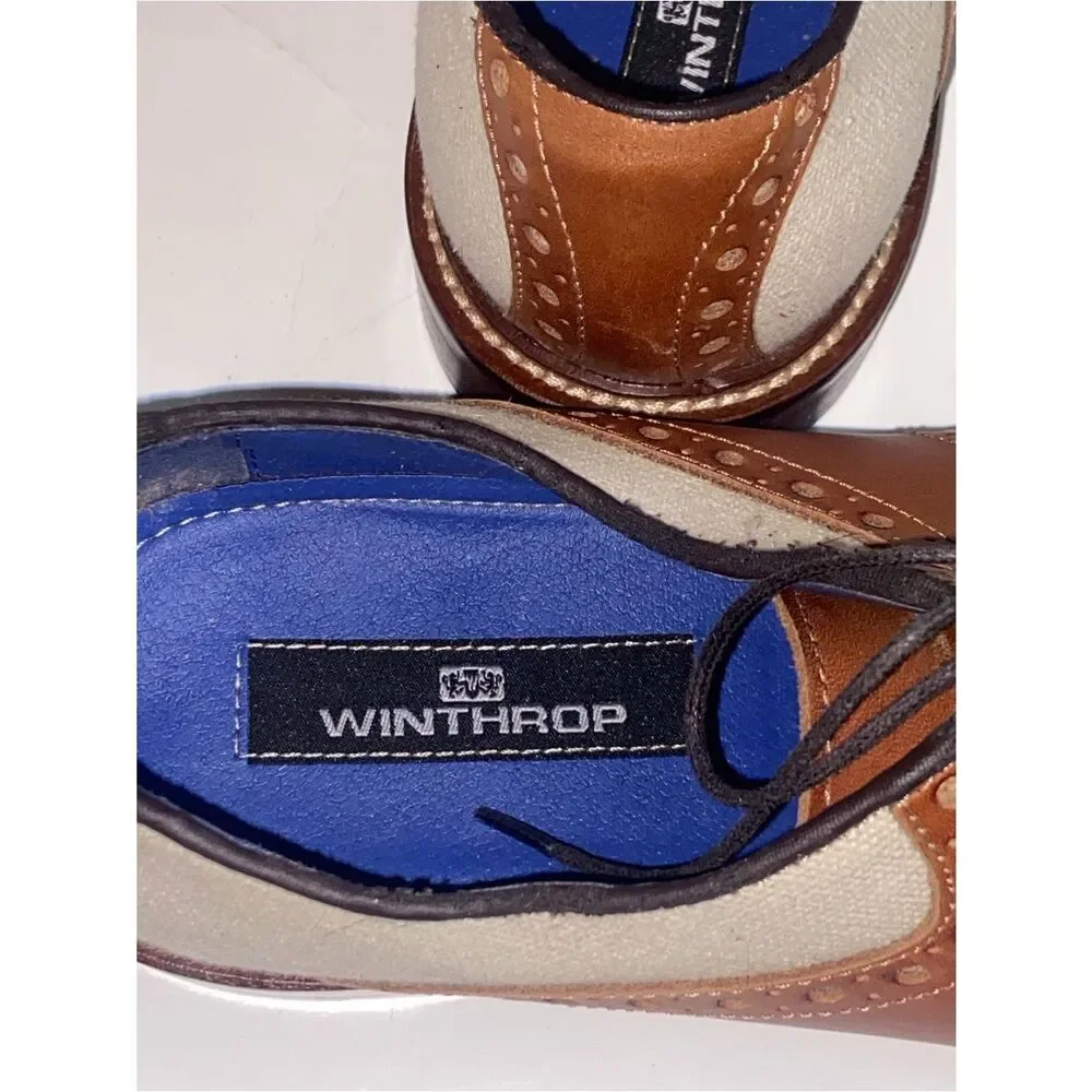 Two-Tone Brown Leather and Cream Canvas Oxford Shoes Winthrop Phillips